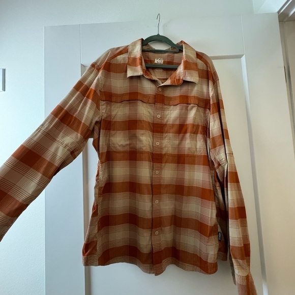 REI co-op shirt Outdoor Camp XL Orange Plaid Men’s Button Down Casual - Picture 11 of 12